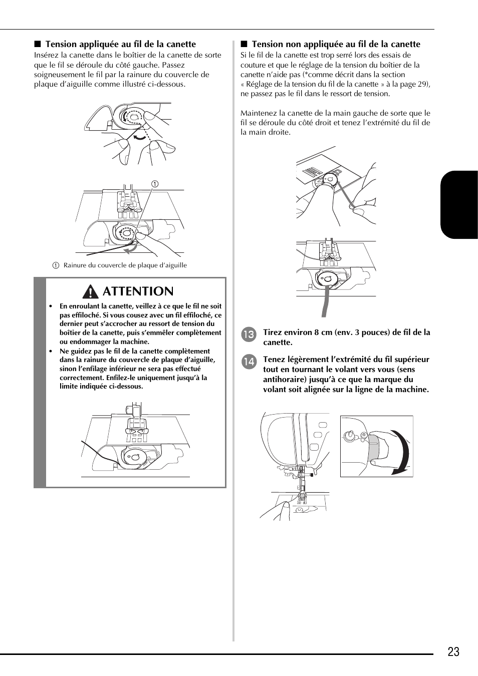 Attention, 23 fra nçais | Baby Lock Ellegante 3 (BLG3) Instruction and Reference Guide Addendum User Manual | Page 63 / 120