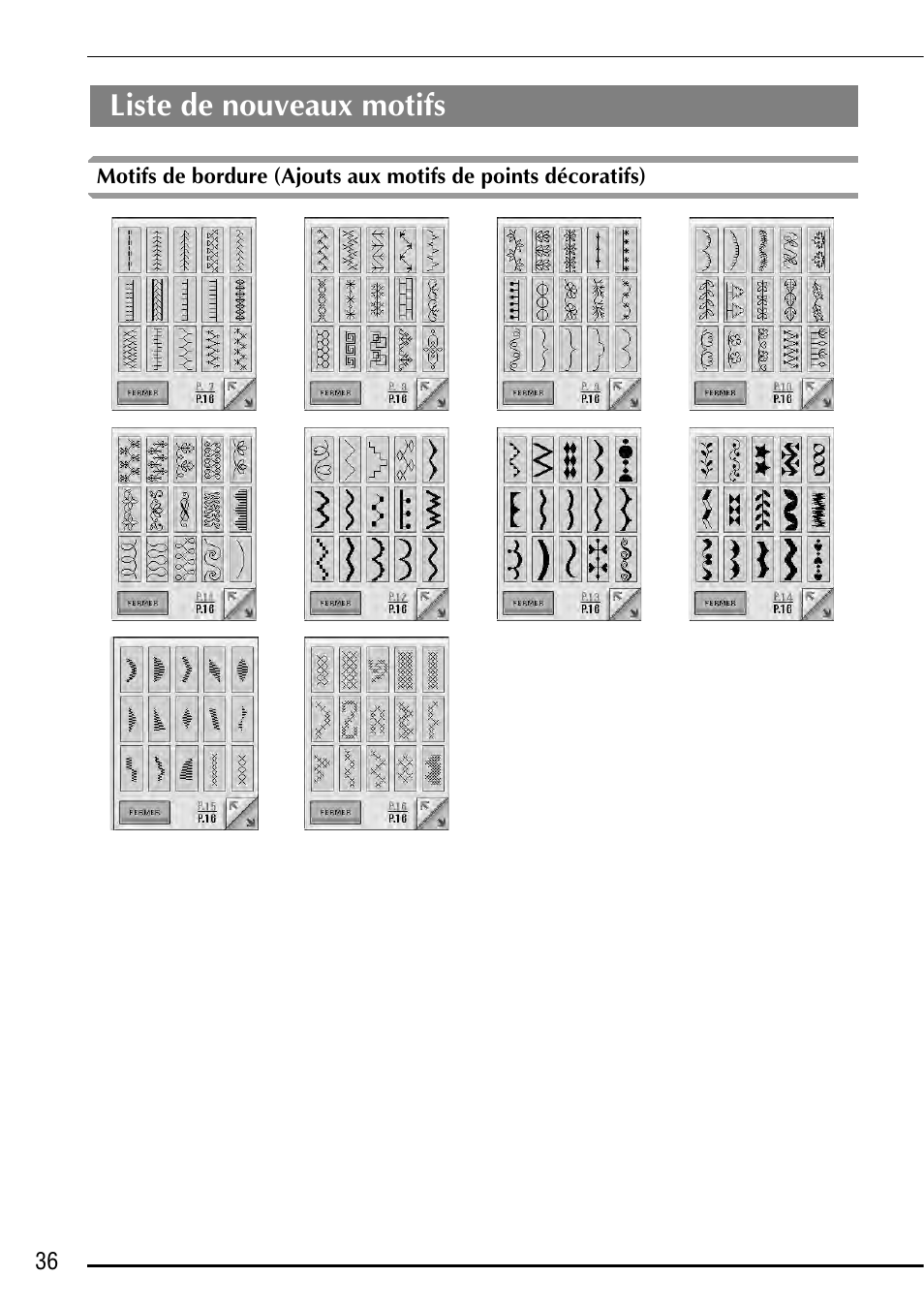 Liste de nouveaux motifs | Baby Lock Ellegante 3 (BLG3) Instruction and Reference Guide Addendum User Manual | Page 76 / 120