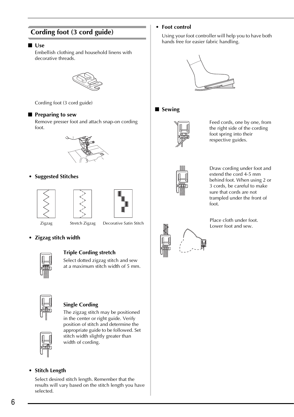 Cording foot (3 cord guide) | Baby Lock Ellegante 3 (BLG3) Instruction and Reference Guide Addendum User Manual | Page 8 / 120