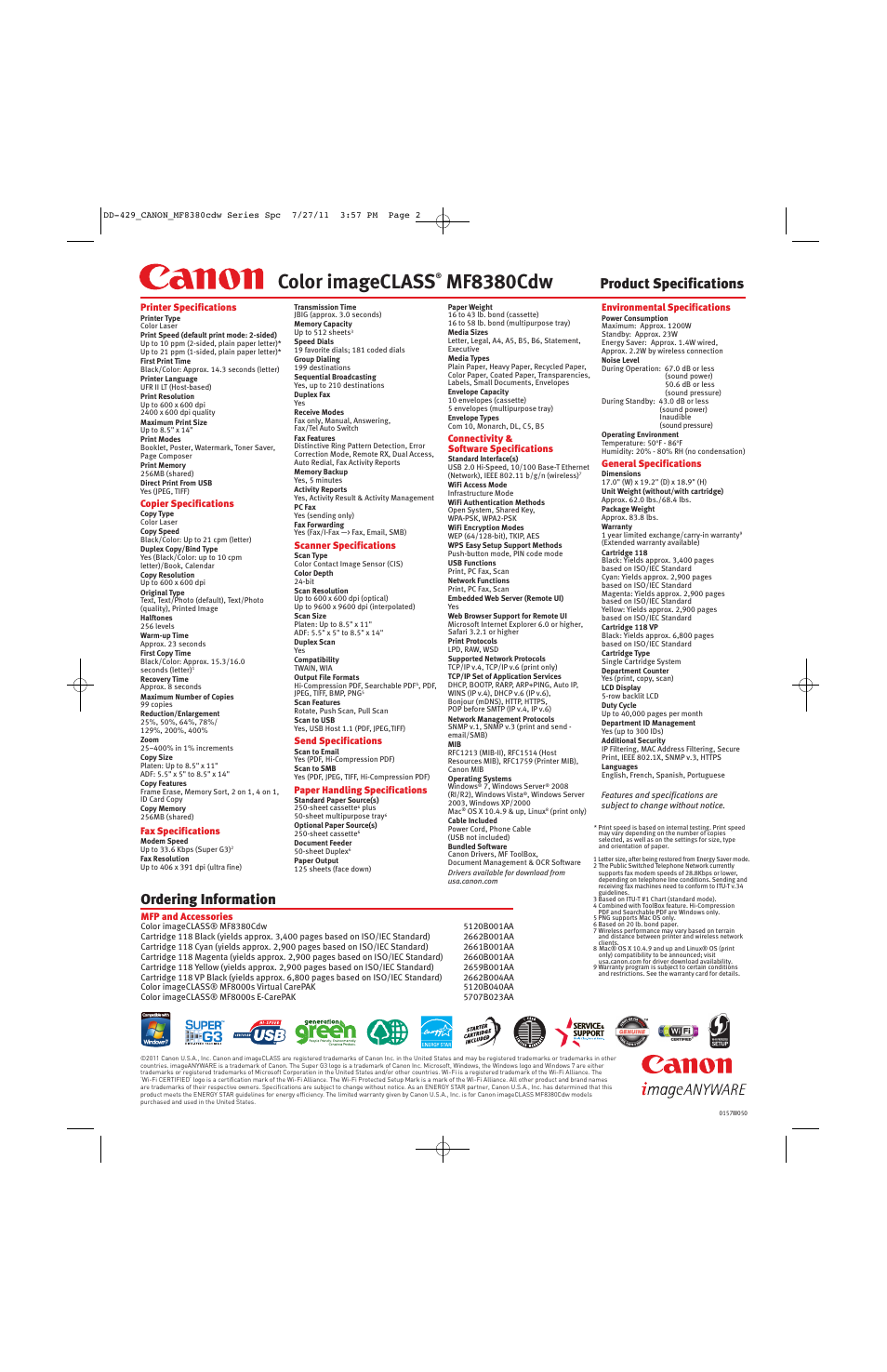 Canon MF8380CDW User Manual | 4 pages