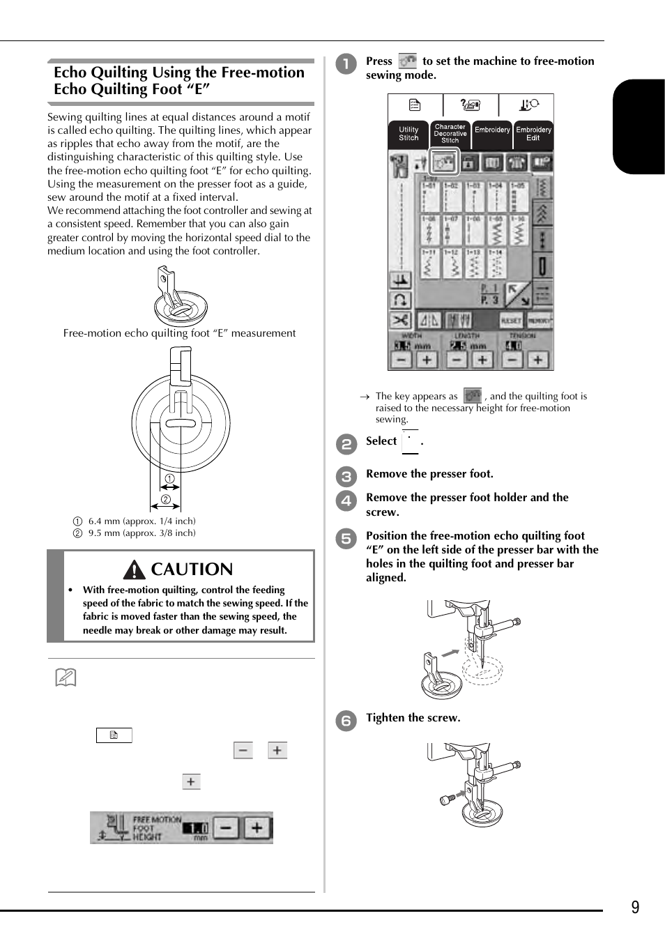 Caution, 9engl ish | Baby Lock Ellageo Plus (BLL2) Instruction and Reference Guide Addendum User Manual | Page 11 / 48