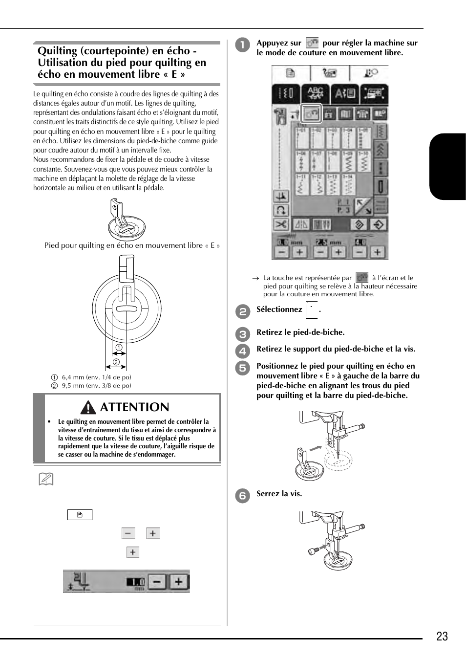 Attention, 23 f ranç ais | Baby Lock Ellageo Plus (BLL2) Instruction and Reference Guide Addendum User Manual | Page 25 / 48