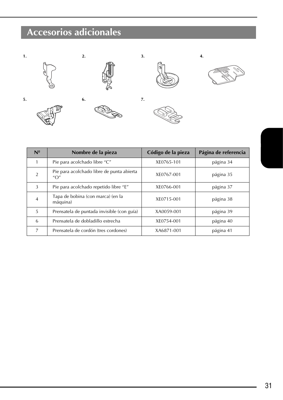 Accesorios adicionales, 31 español | Baby Lock Ellageo Plus (BLL2) Instruction and Reference Guide Addendum User Manual | Page 33 / 48