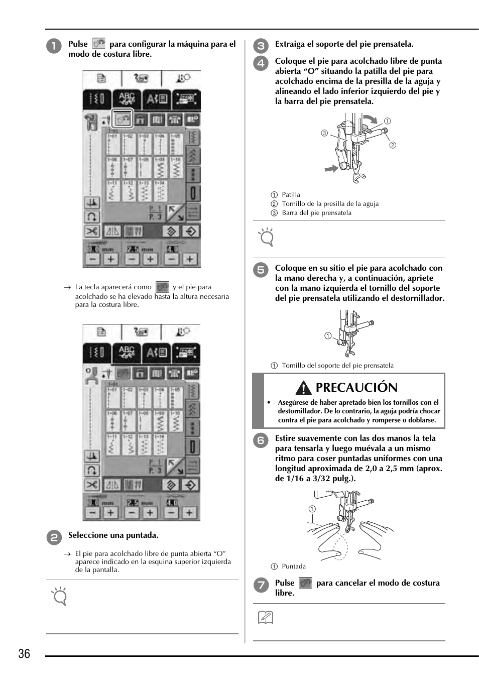 Precaución | Baby Lock Ellageo Plus (BLL2) Instruction and Reference Guide Addendum User Manual | Page 38 / 48