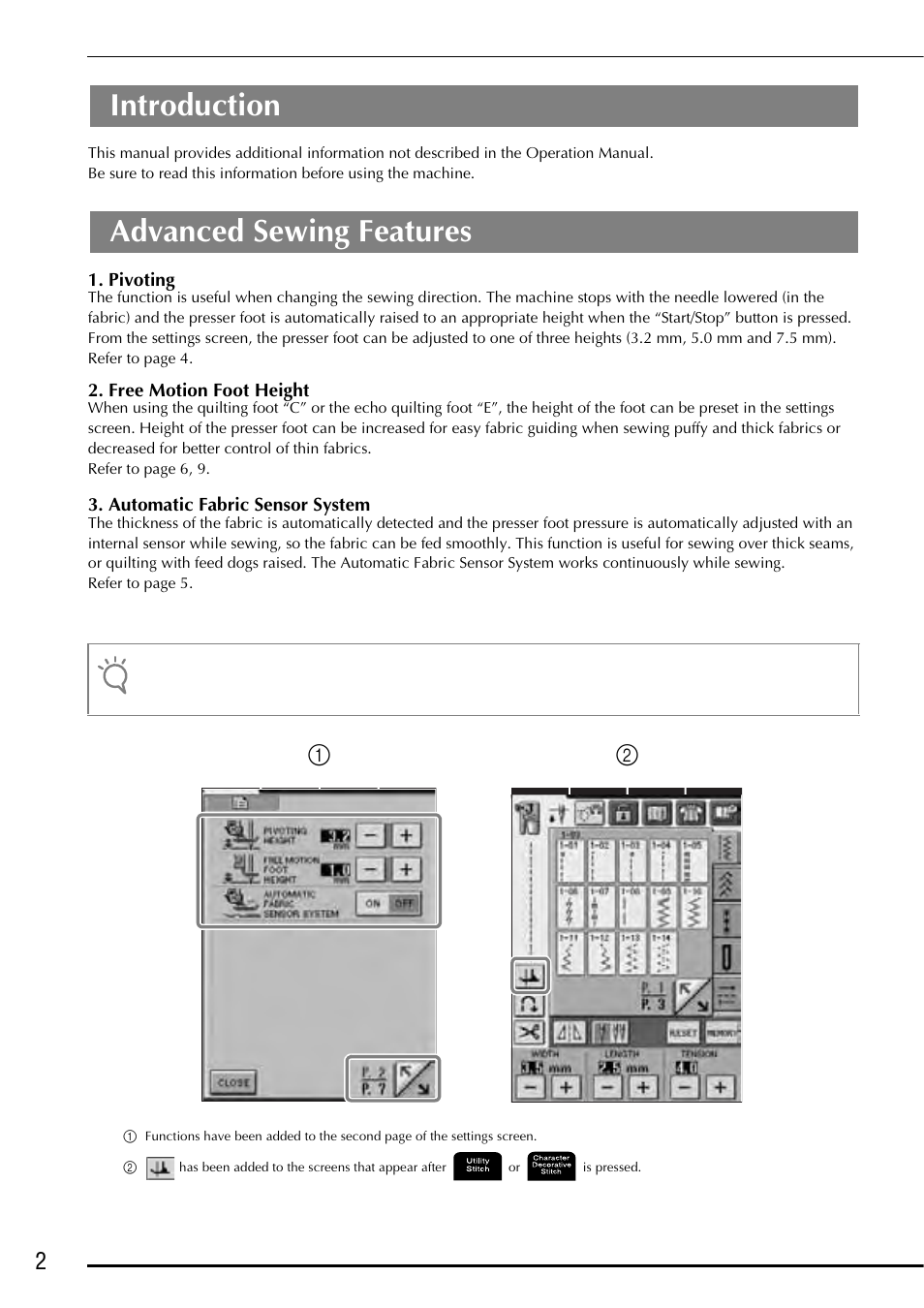 Introduction advanced sewing features, Introduction, Advanced sewing features | Baby Lock Ellageo Plus (BLL2) Instruction and Reference Guide Addendum User Manual | Page 4 / 48