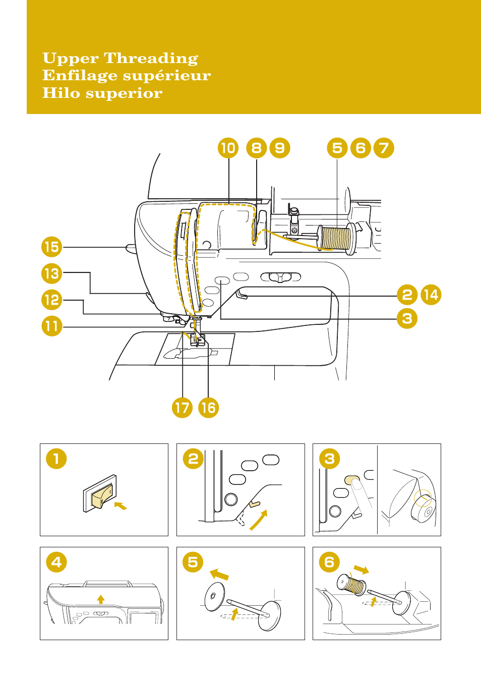Upper threading enfilage supérieur hilo superior | Baby Lock Ellure Plus (BLR3) Quick Reference Guide User Manual | Page 6 / 32