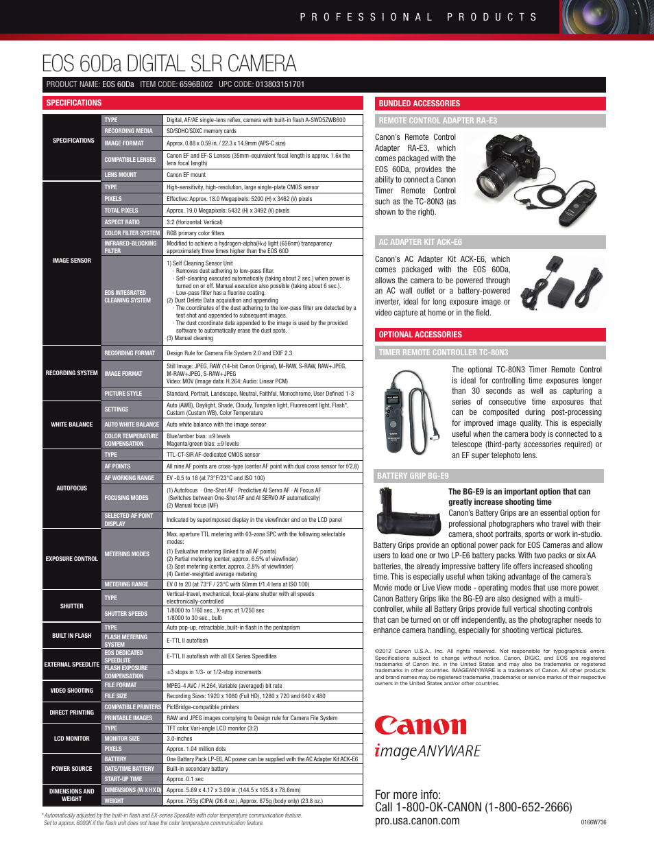Eos 60da digital slr camera | Canon EOS 60DA User Manual | Page 2 / 2