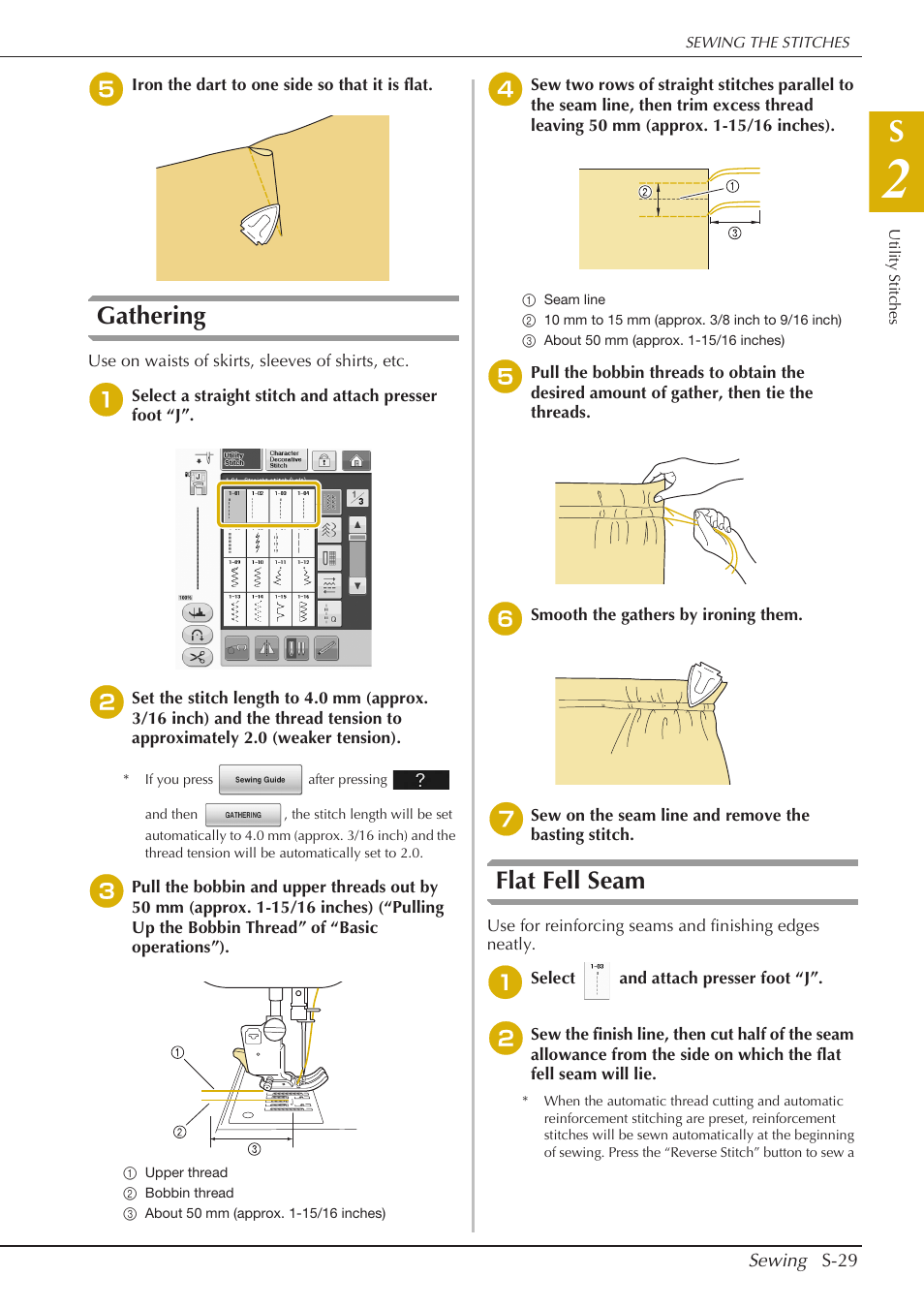 Gathering, Flat fell seam | Baby Lock Crescendo (BLCR) Instruction and Reference Guide User Manual | Page 103 / 216