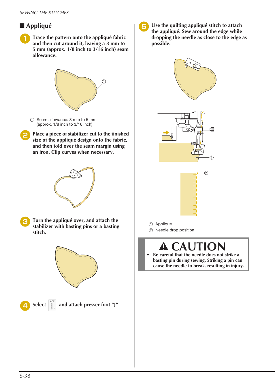 Caution, Appliqué | Baby Lock Crescendo (BLCR) Instruction and Reference Guide User Manual | Page 112 / 216