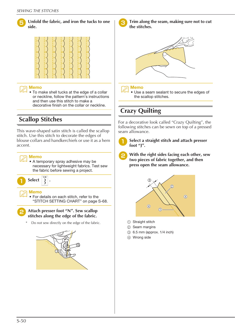 Scallop stitches, Crazy quilting | Baby Lock Crescendo (BLCR) Instruction and Reference Guide User Manual | Page 124 / 216