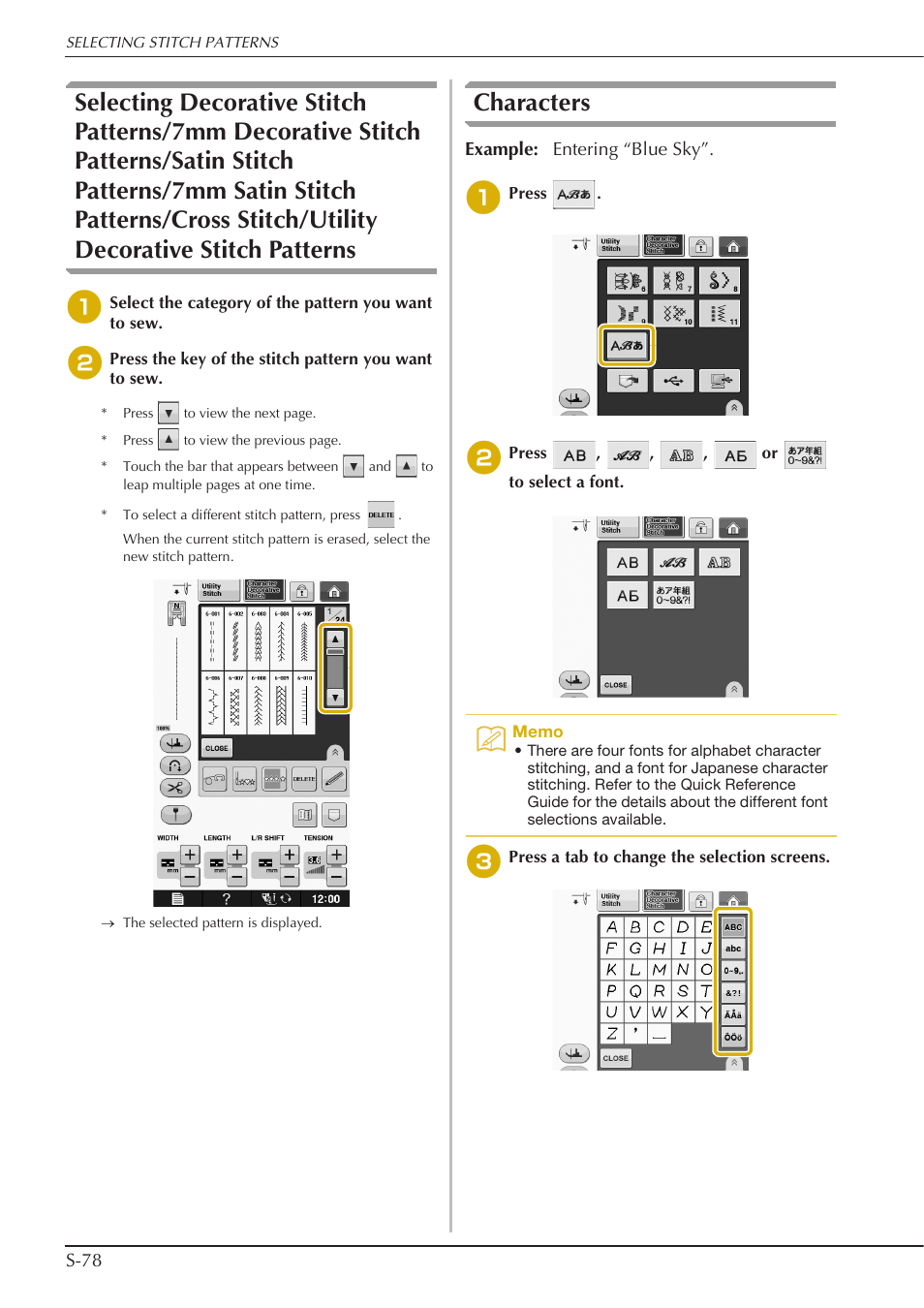 Characters | Baby Lock Crescendo (BLCR) Instruction and Reference Guide User Manual | Page 152 / 216