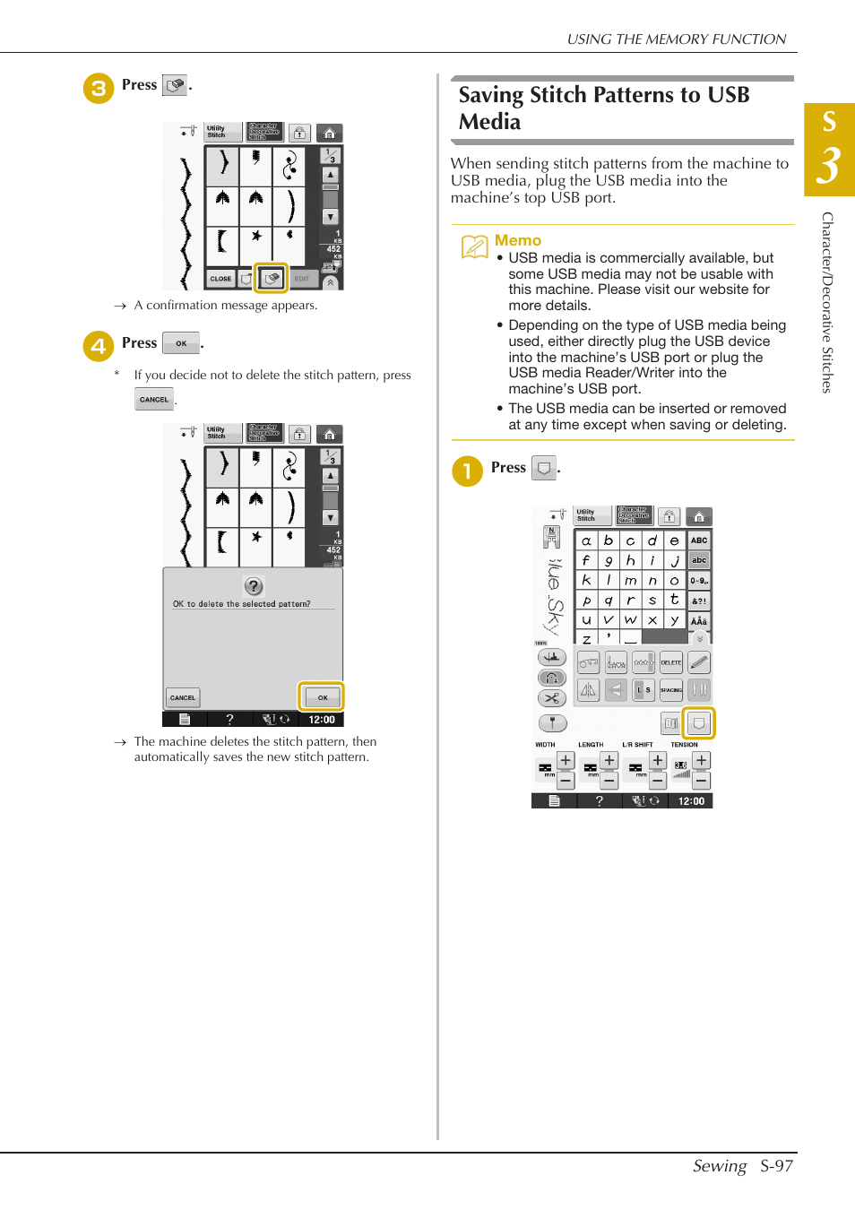 Saving stitch patterns to usb media | Baby Lock Crescendo (BLCR) Instruction and Reference Guide User Manual | Page 171 / 216