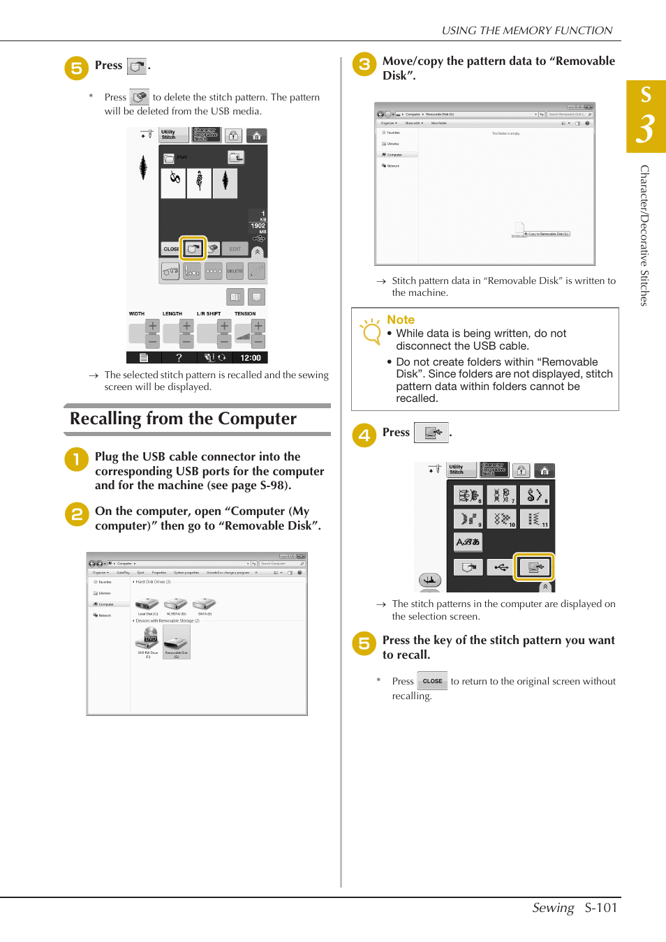 Recalling from the computer | Baby Lock Crescendo (BLCR) Instruction and Reference Guide User Manual | Page 175 / 216