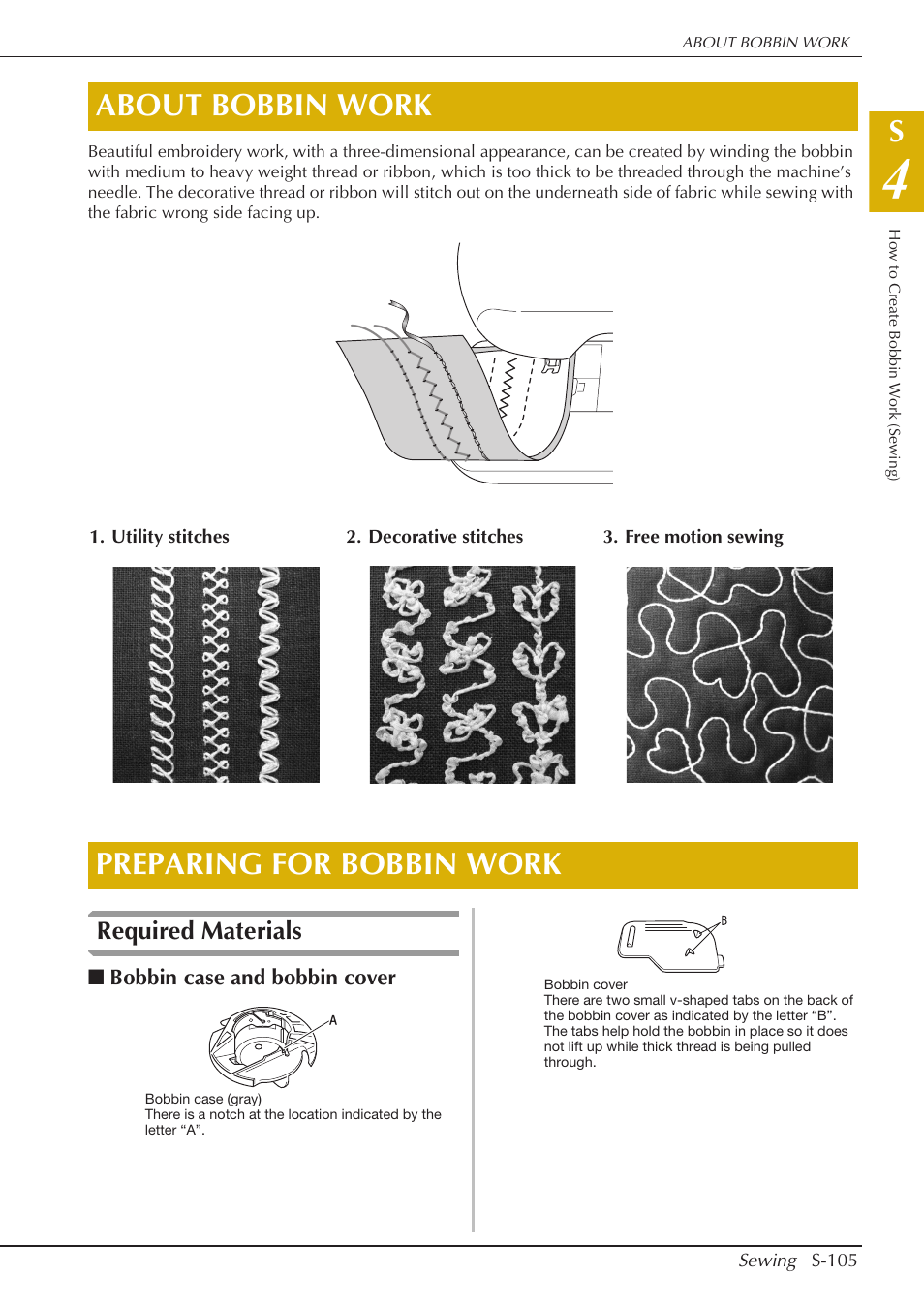 About bobbin work, Preparing for bobbin work, Required materials | Baby Lock Crescendo (BLCR) Instruction and Reference Guide User Manual | Page 179 / 216