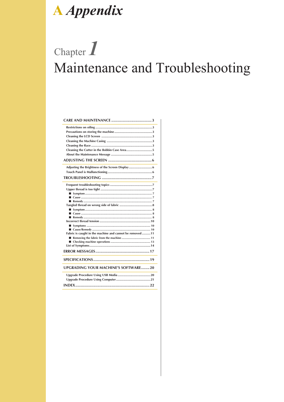 Aappendix maintenance and troubleshooting, Chapter | Baby Lock Crescendo (BLCR) Instruction and Reference Guide User Manual | Page 192 / 216