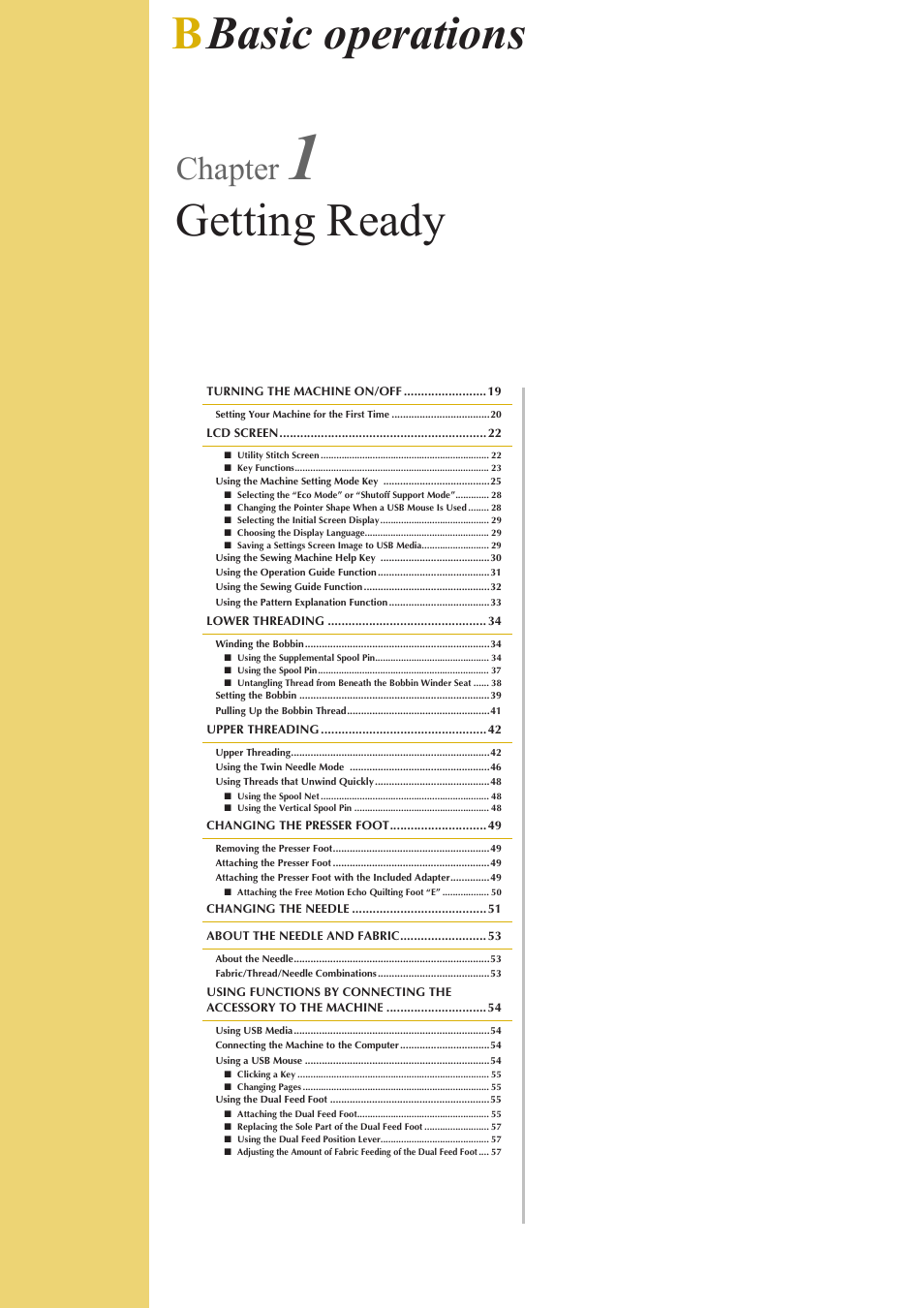 Bbasic operations getting ready, Chapter | Baby Lock Crescendo (BLCR) Instruction and Reference Guide User Manual | Page 20 / 216