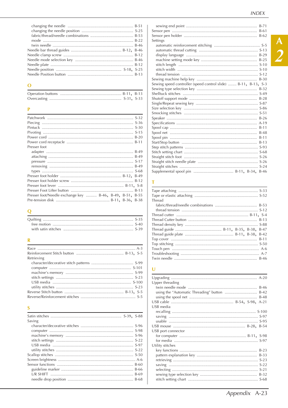 Appendix a-23 | Baby Lock Crescendo (BLCR) Instruction and Reference Guide User Manual | Page 213 / 216