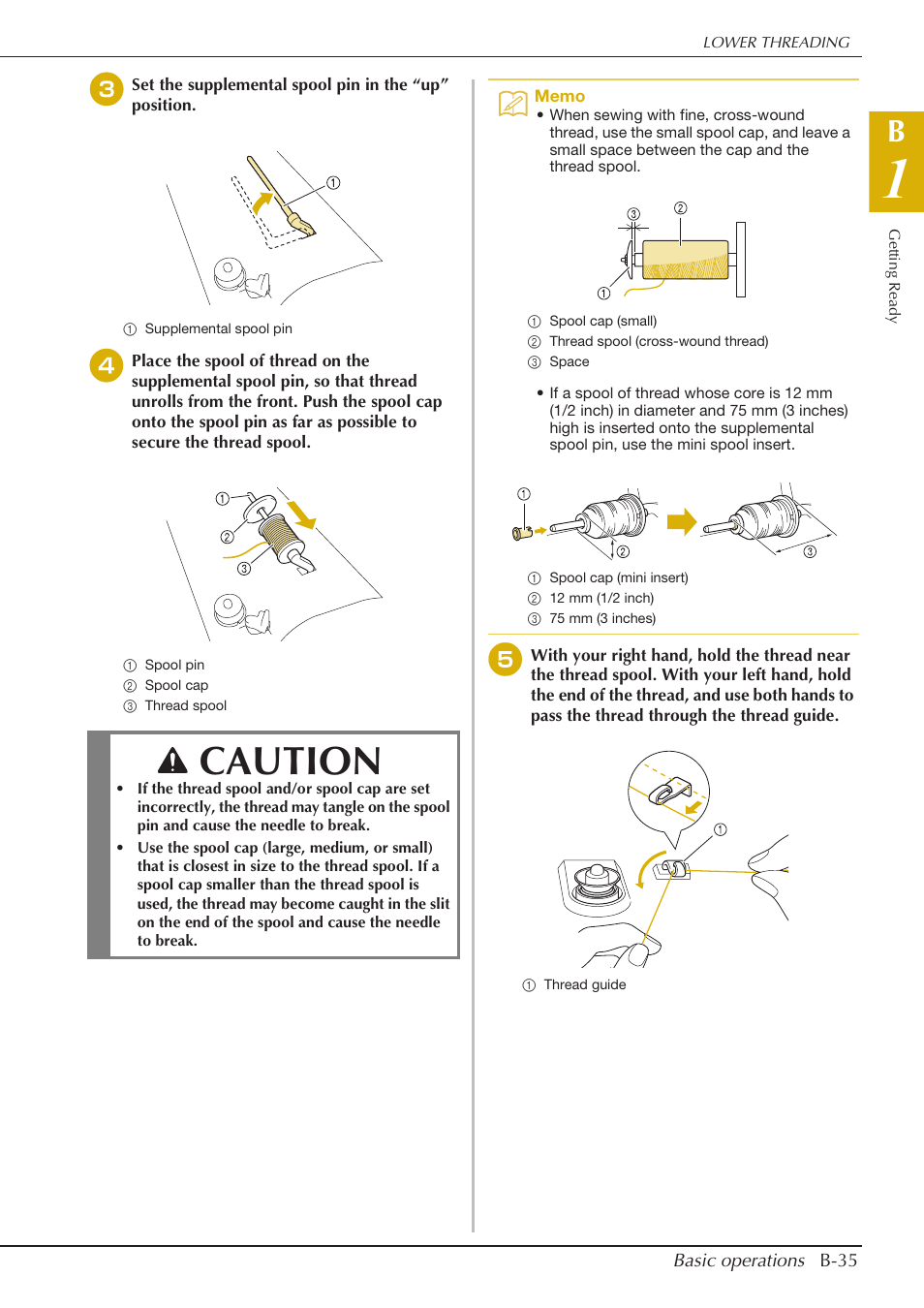 Caution | Baby Lock Crescendo (BLCR) Instruction and Reference Guide User Manual | Page 37 / 216