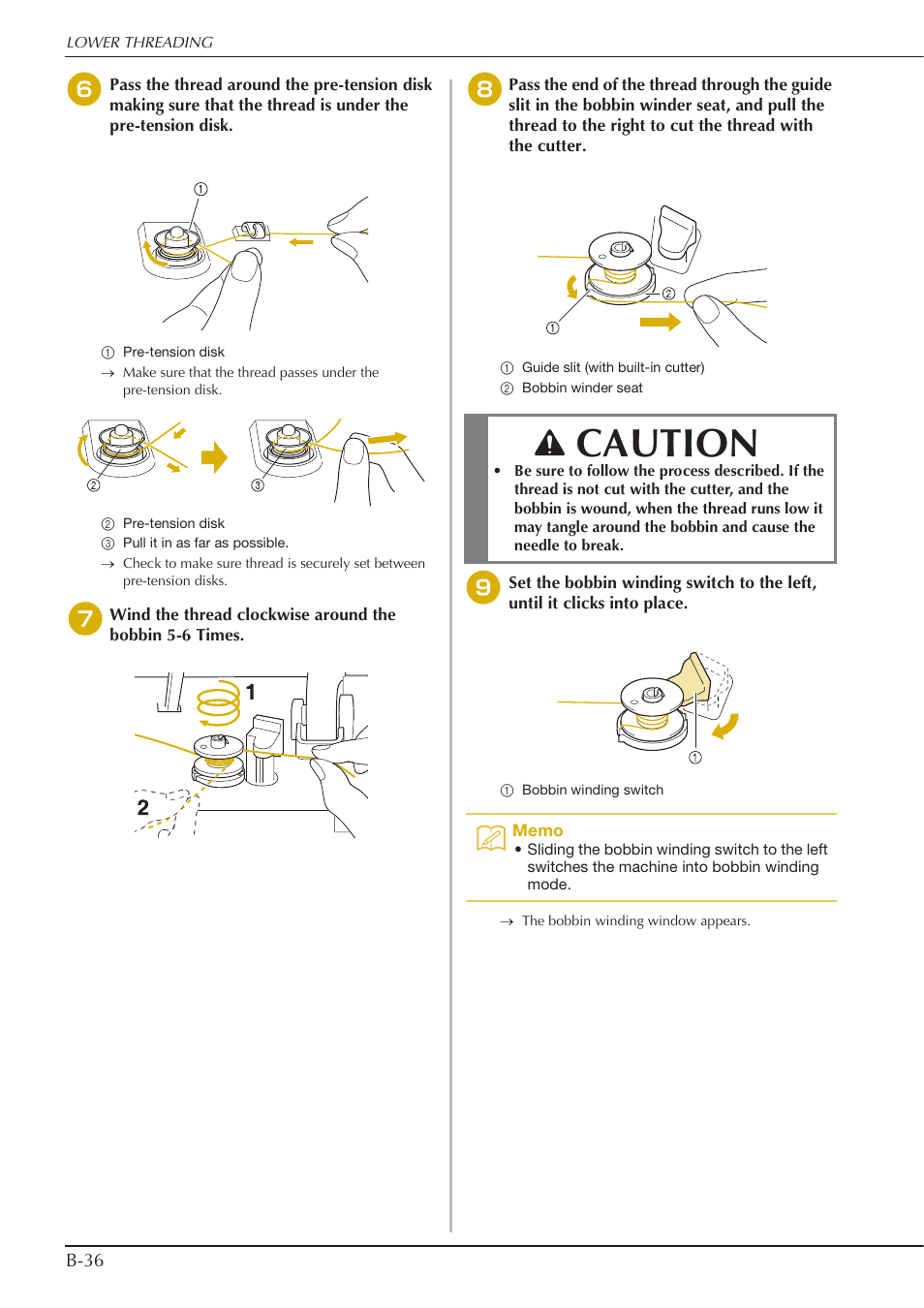 Caution | Baby Lock Crescendo (BLCR) Instruction and Reference Guide User Manual | Page 38 / 216
