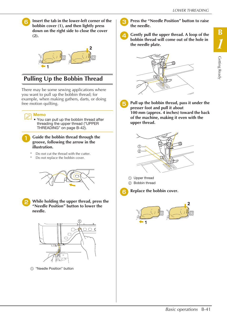Pulling up the bobbin thread | Baby Lock Crescendo (BLCR) Instruction and Reference Guide User Manual | Page 43 / 216