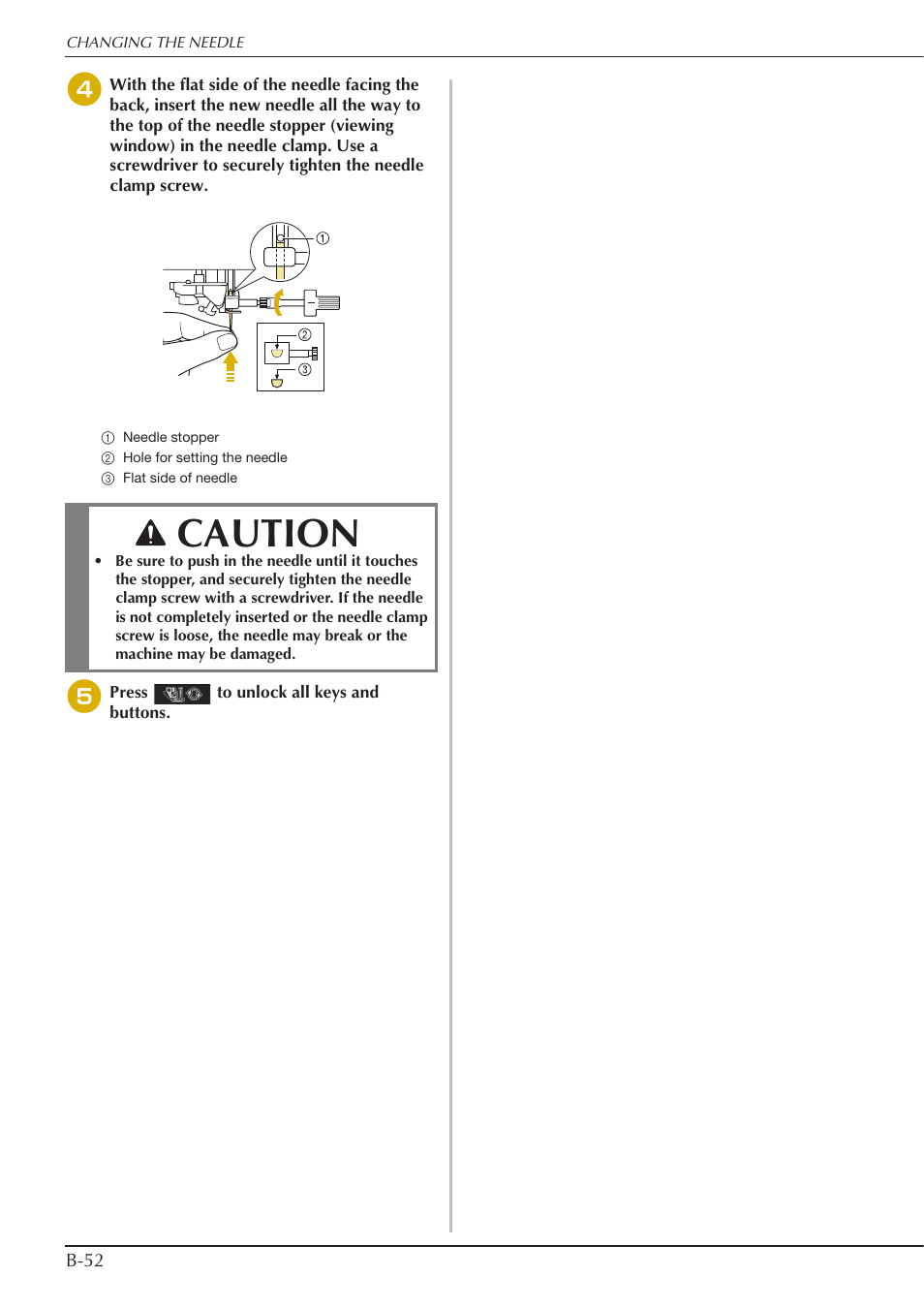 Caution | Baby Lock Crescendo (BLCR) Instruction and Reference Guide User Manual | Page 54 / 216
