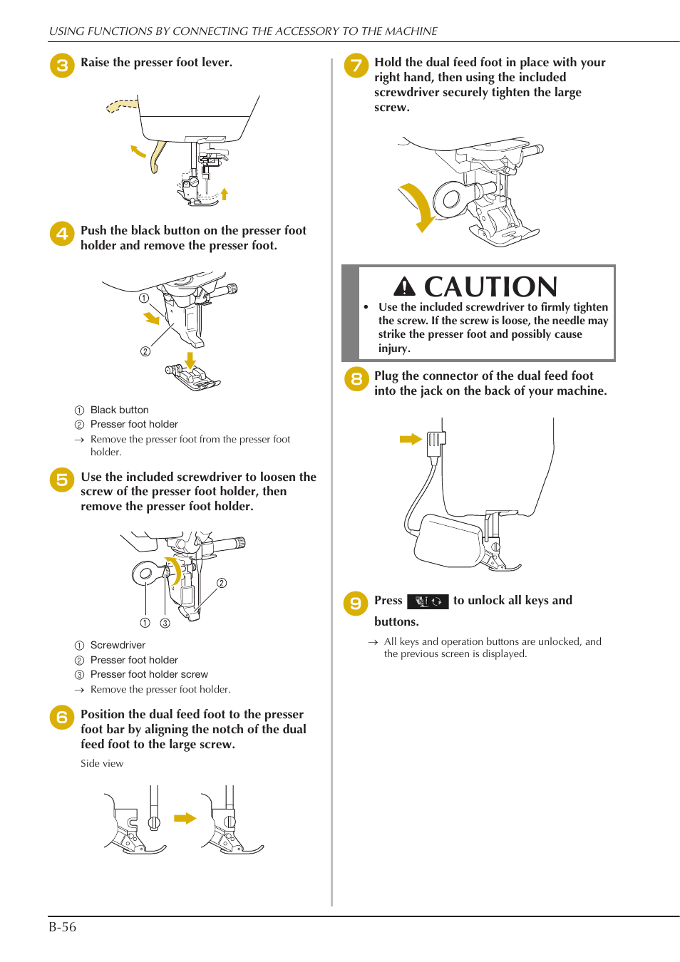 Caution | Baby Lock Crescendo (BLCR) Instruction and Reference Guide User Manual | Page 58 / 216
