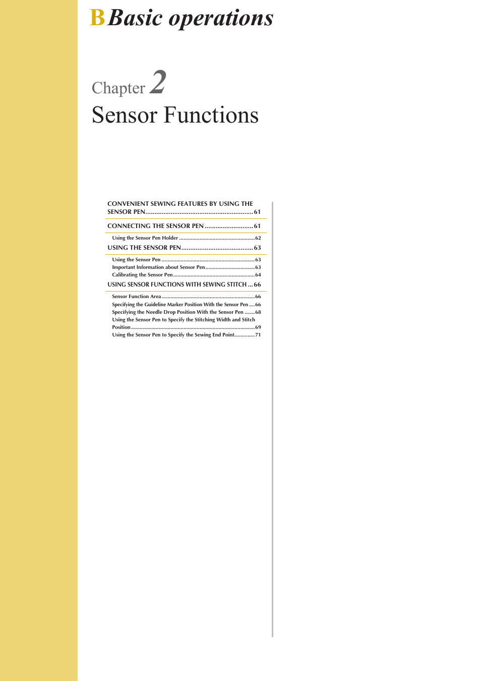 Bbasic operations sensor functions, Chapter | Baby Lock Crescendo (BLCR) Instruction and Reference Guide User Manual | Page 62 / 216