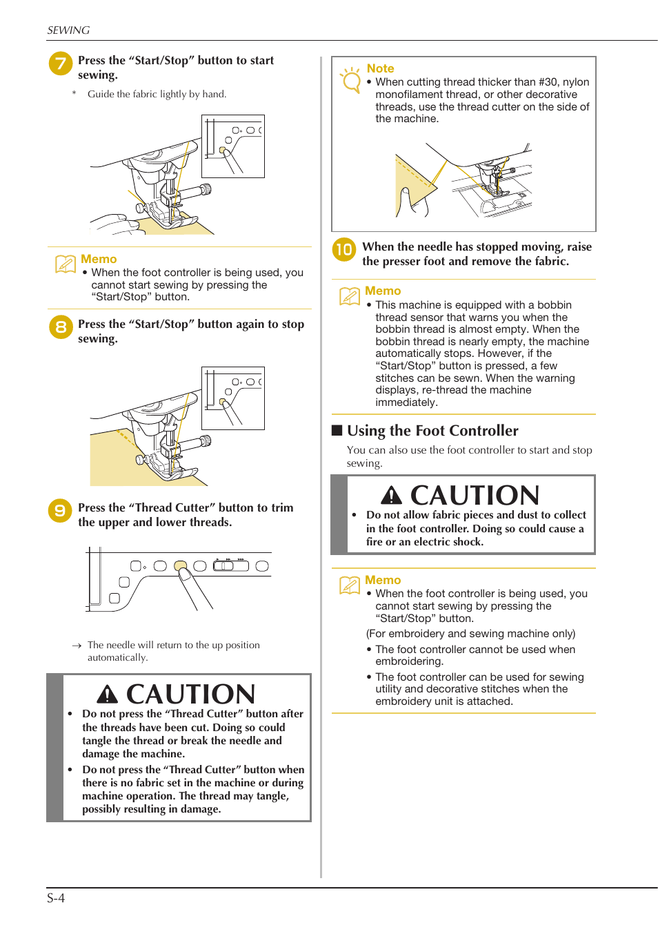 Caution, Using the foot controller | Baby Lock Crescendo (BLCR) Instruction and Reference Guide User Manual | Page 78 / 216