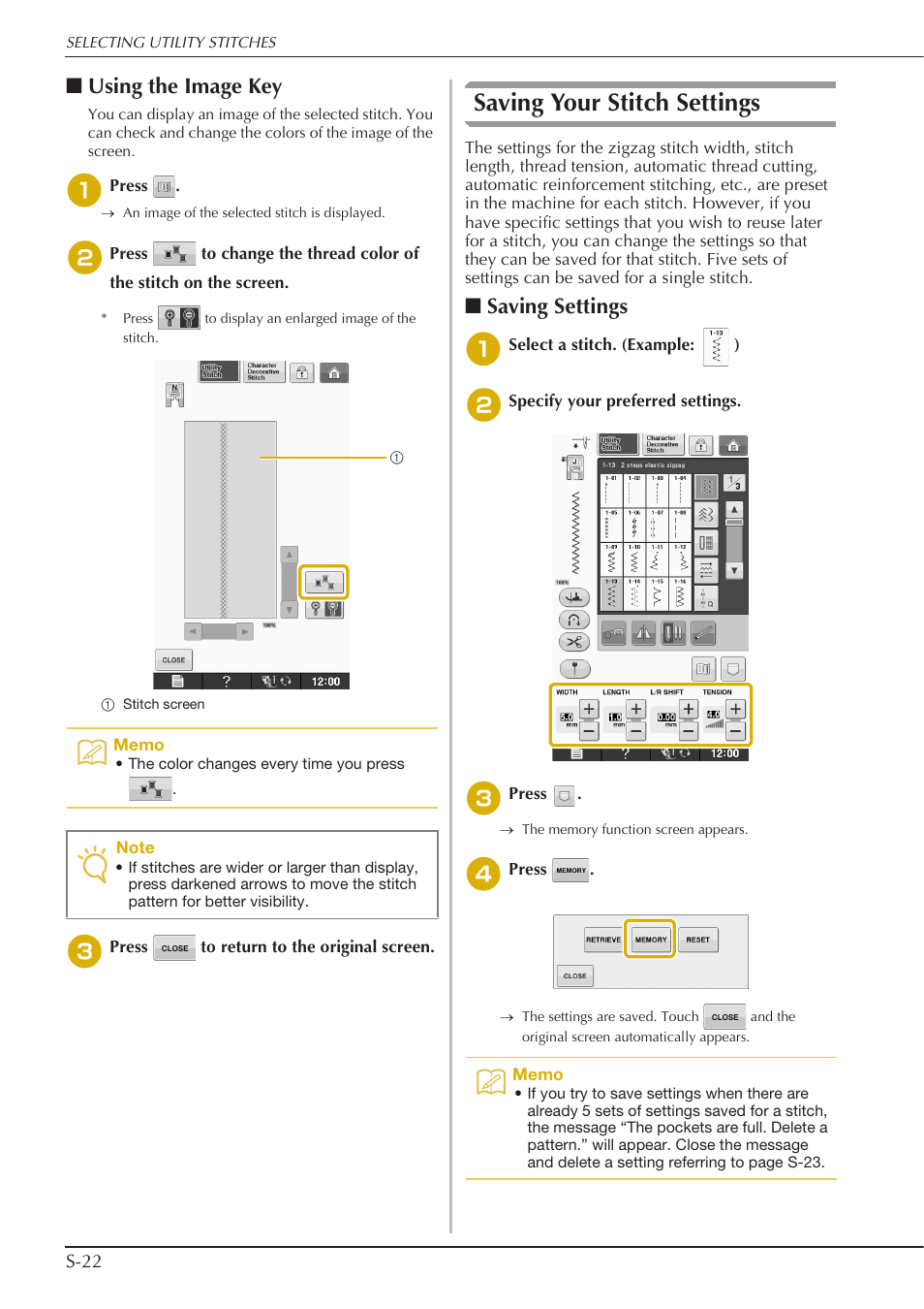 Saving your stitch settings, Using the image key, Saving settings | Baby Lock Crescendo (BLCR) Instruction and Reference Guide User Manual | Page 96 / 216