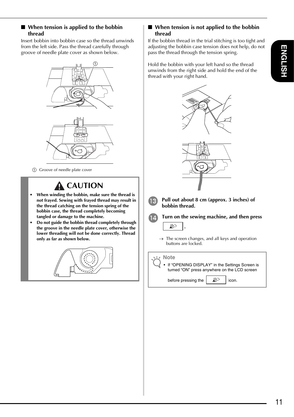Caution, 11 e ngl is h | Baby Lock Symphony (BLSY) Instruction and Reference Guide Addendum User Manual | Page 13 / 56