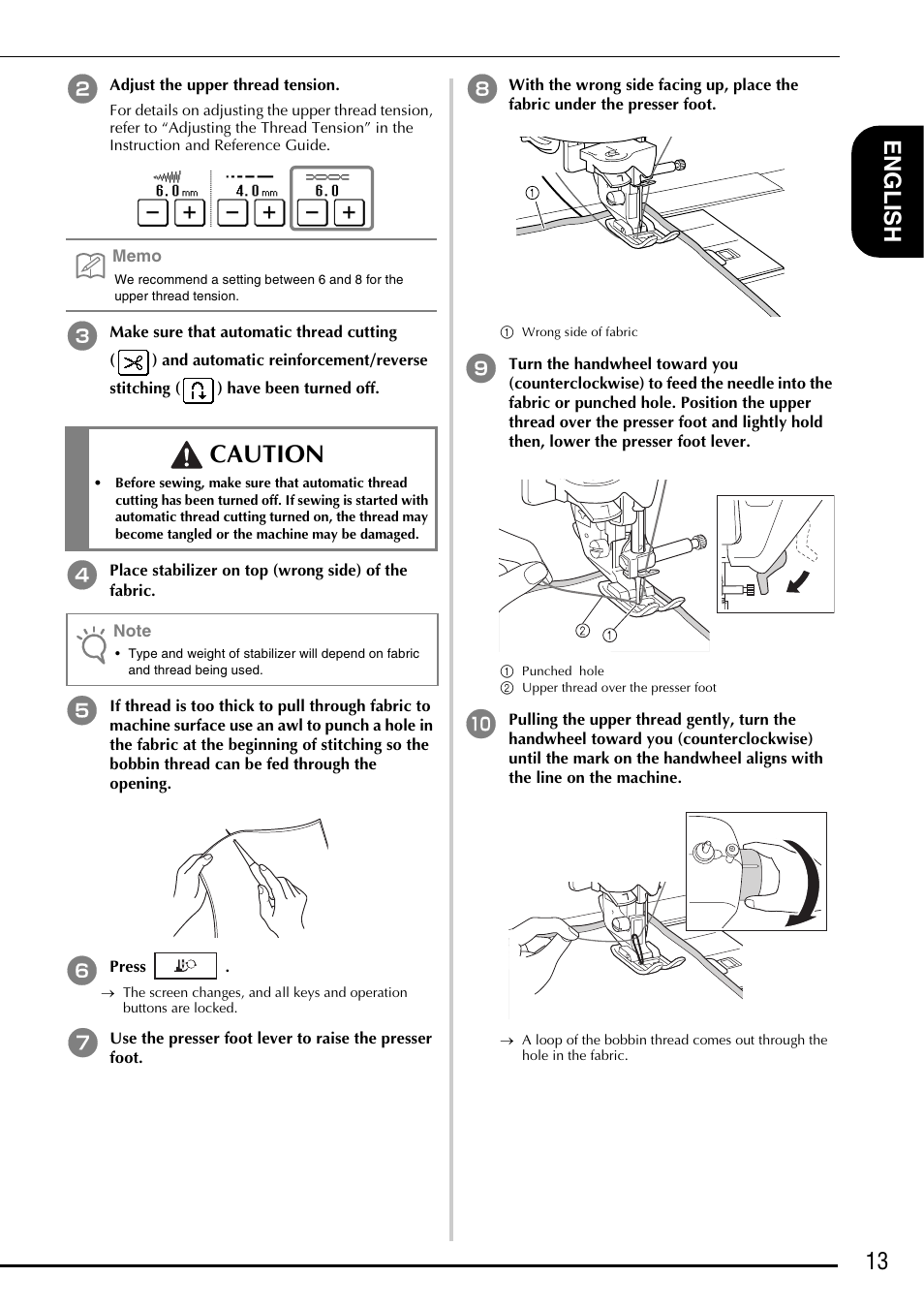 Caution, 13 e ngl is h | Baby Lock Symphony (BLSY) Instruction and Reference Guide Addendum User Manual | Page 15 / 56