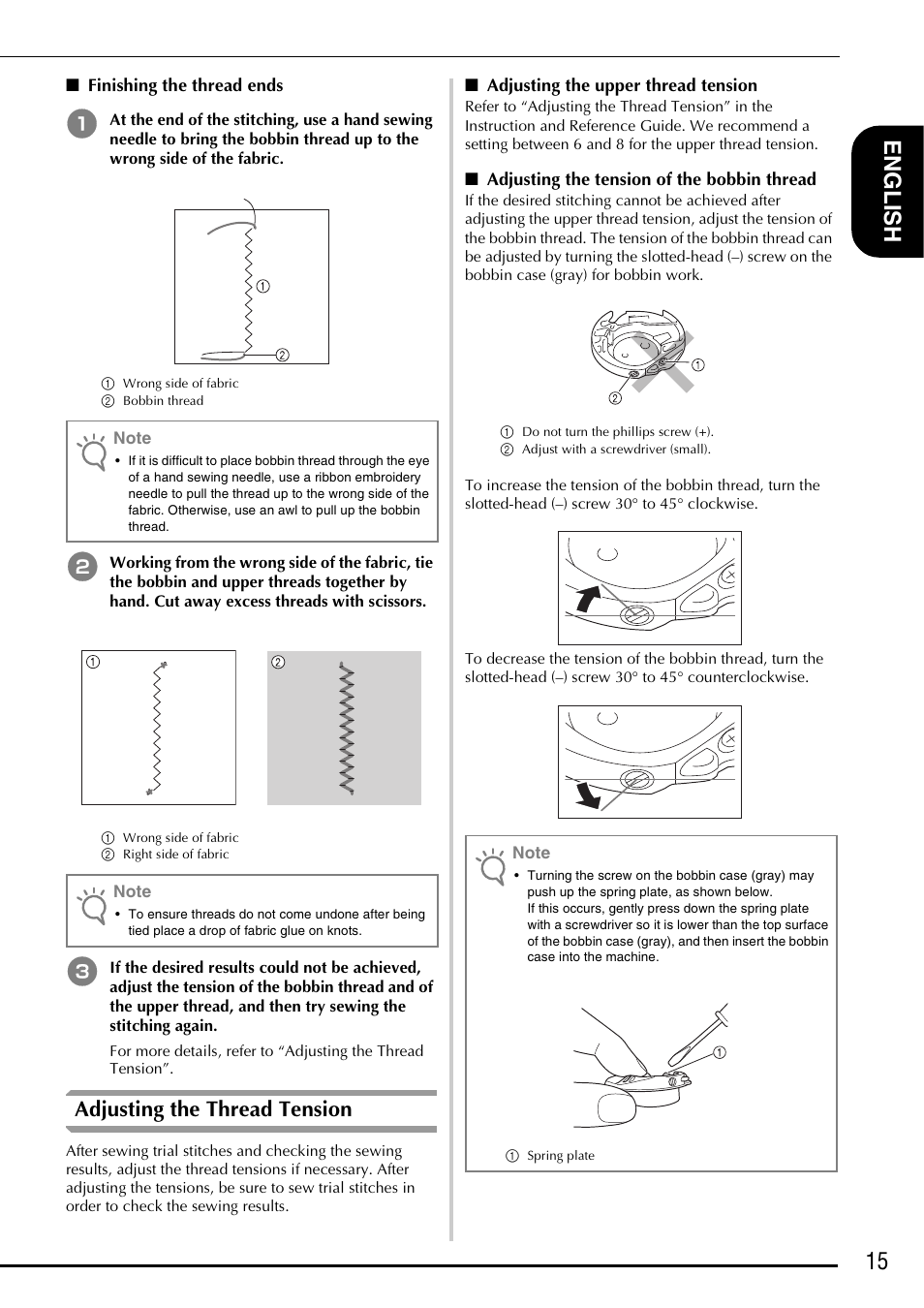 15 e ngl is h, Adjusting the thread tension | Baby Lock Symphony (BLSY) Instruction and Reference Guide Addendum User Manual | Page 17 / 56