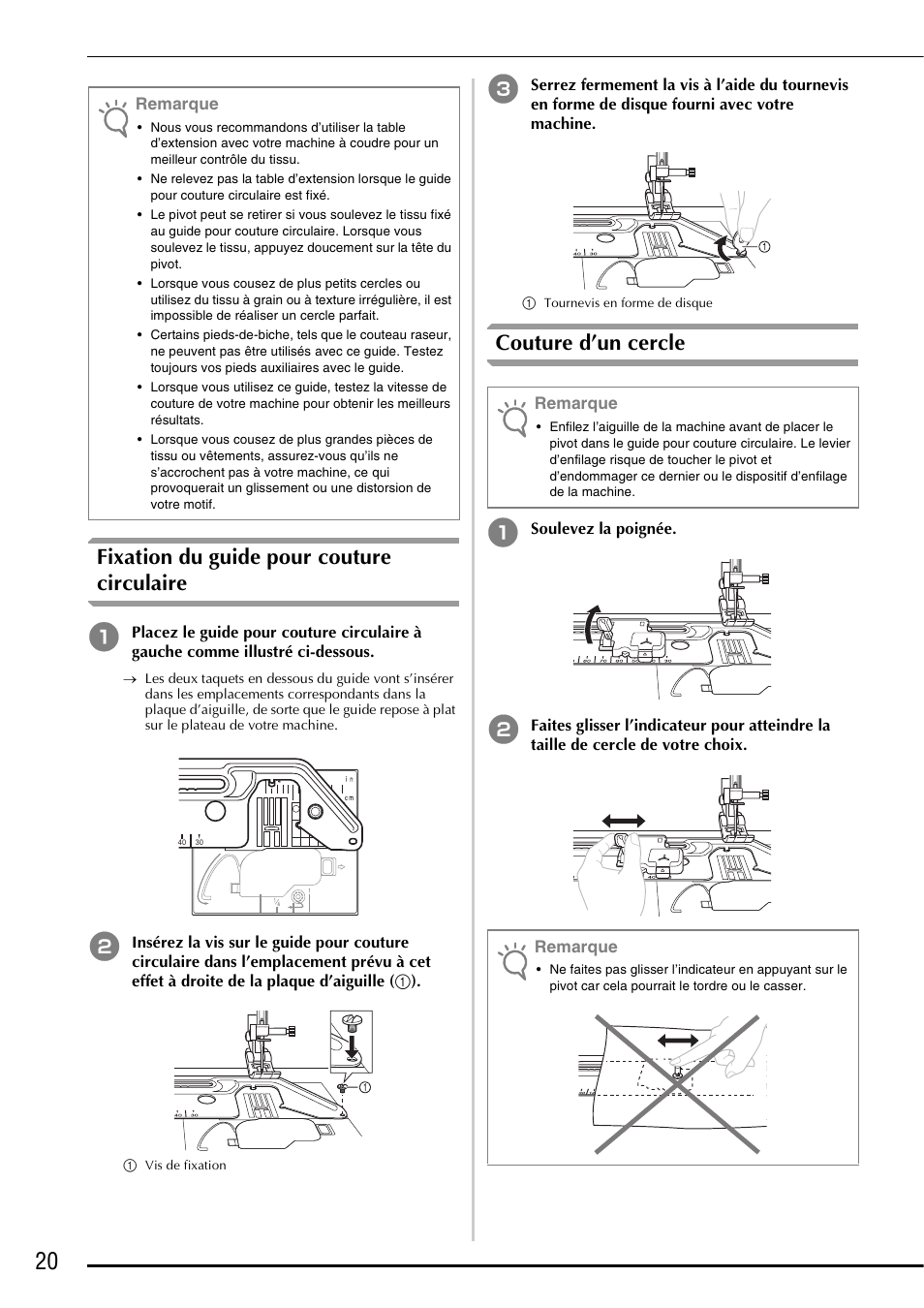 Fixation du guide pour couture circulaire, Couture d’un cercle | Baby Lock Symphony (BLSY) Instruction and Reference Guide Addendum User Manual | Page 22 / 56