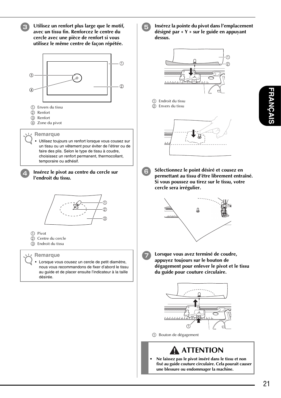 Attention, 21 fra nçais | Baby Lock Symphony (BLSY) Instruction and Reference Guide Addendum User Manual | Page 23 / 56