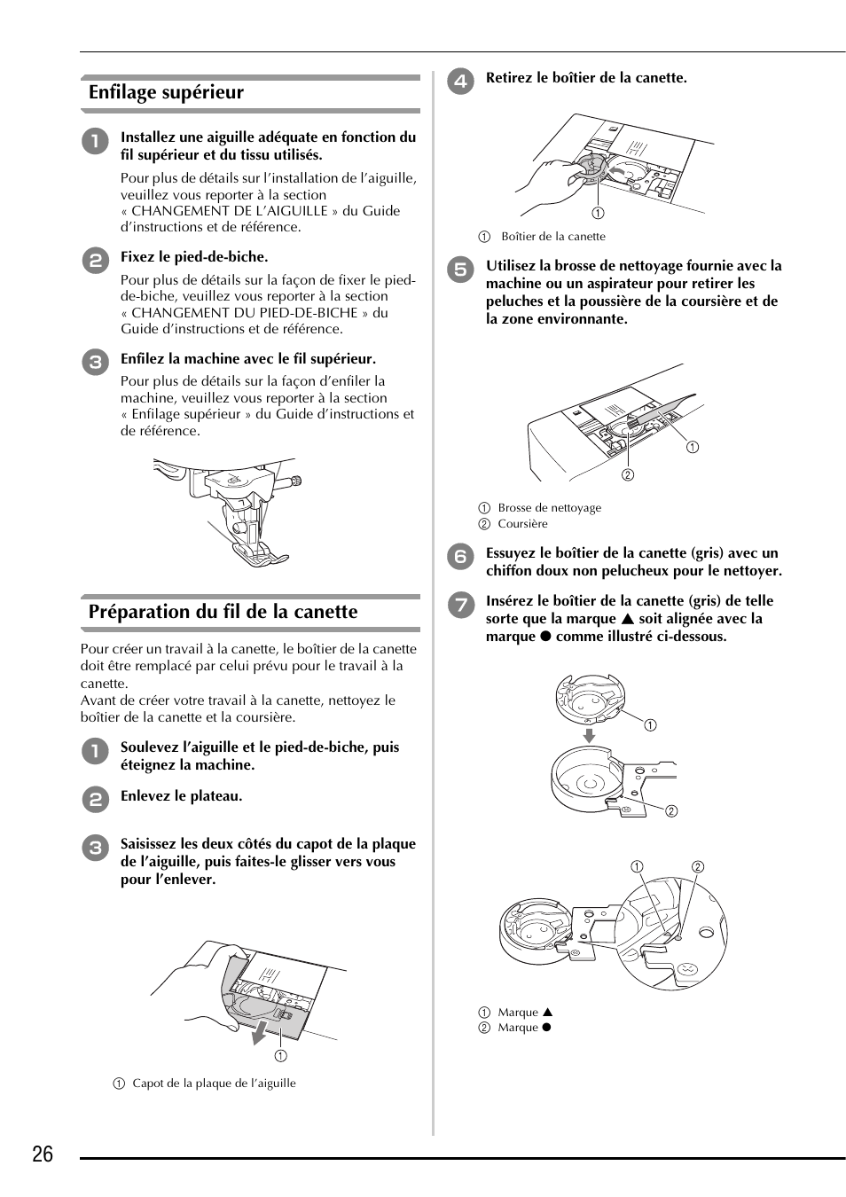 Enfilage supérieur, Préparation du fil de la canette | Baby Lock Symphony (BLSY) Instruction and Reference Guide Addendum User Manual | Page 28 / 56