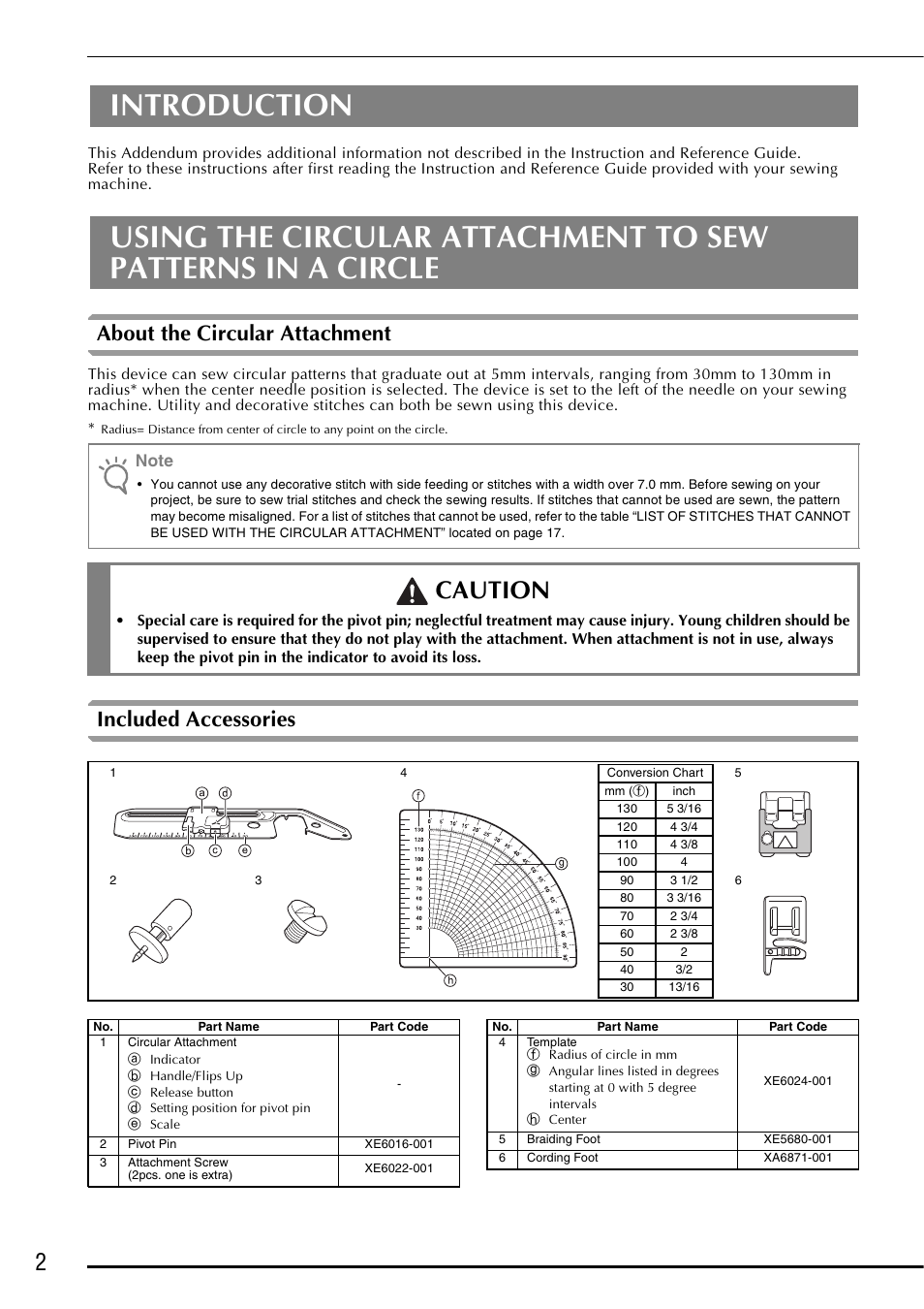 Introduction, Caution, About the circular attachment | Included accessories | Baby Lock Symphony (BLSY) Instruction and Reference Guide Addendum User Manual | Page 4 / 56
