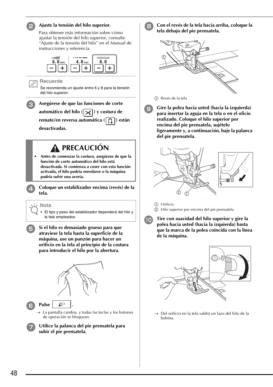 Precaución | Baby Lock Symphony (BLSY) Instruction and Reference Guide Addendum User Manual | Page 50 / 56