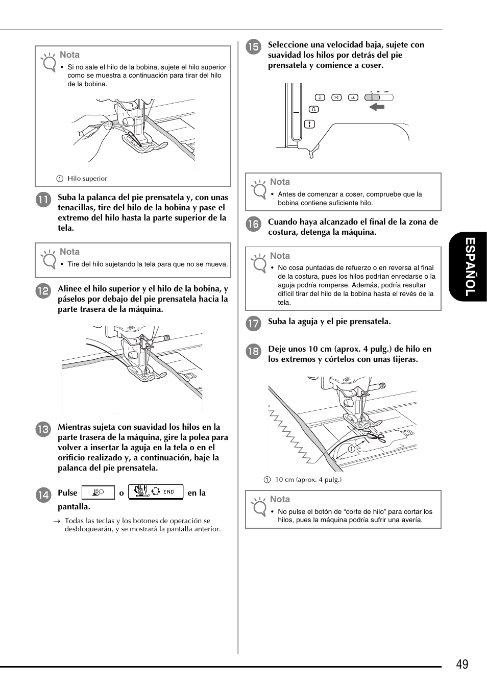 49 es pañ o l | Baby Lock Symphony (BLSY) Instruction and Reference Guide Addendum User Manual | Page 51 / 56