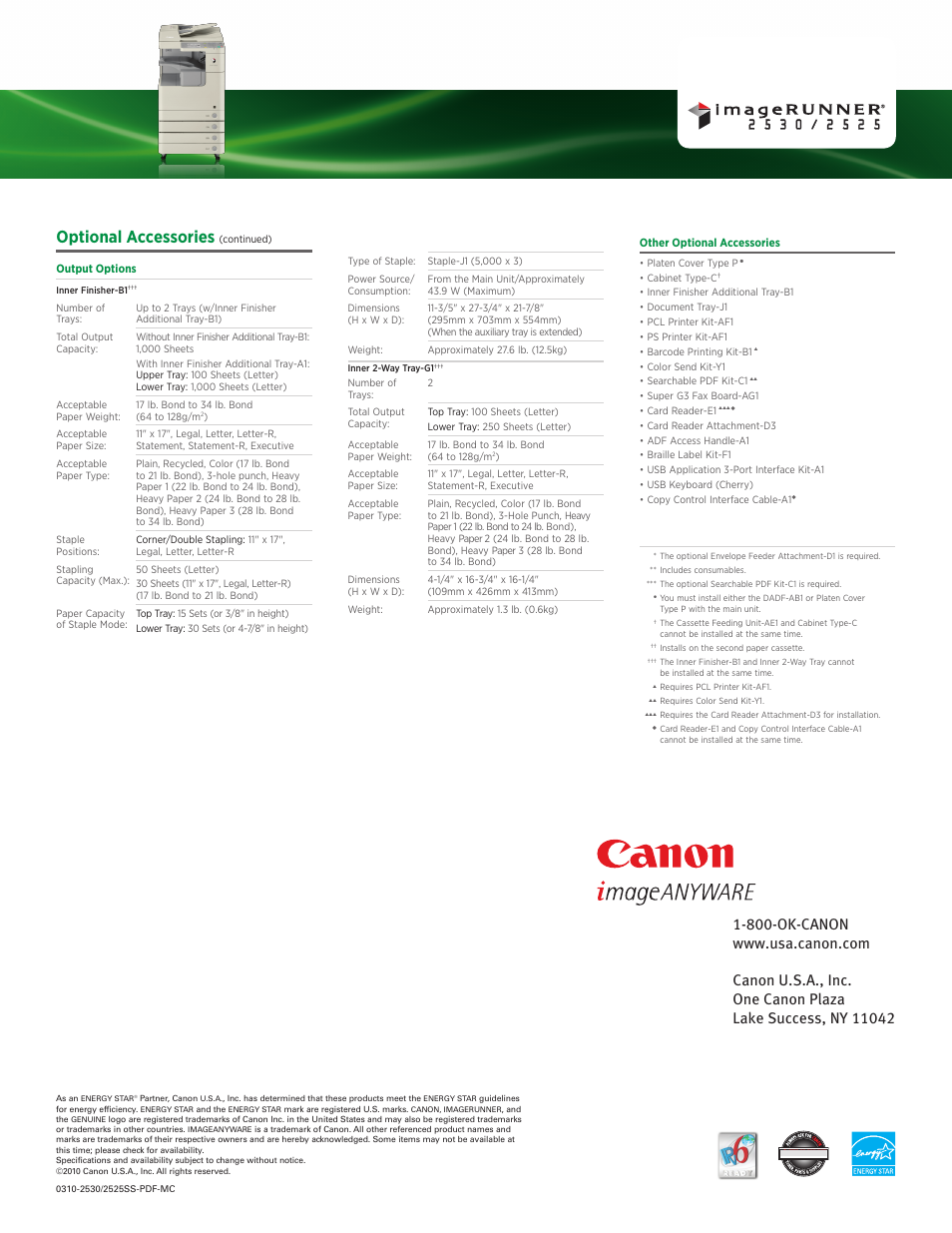 Optional accessories | Canon IMAGERUNNER 2530 User Manual | Page 3 / 3