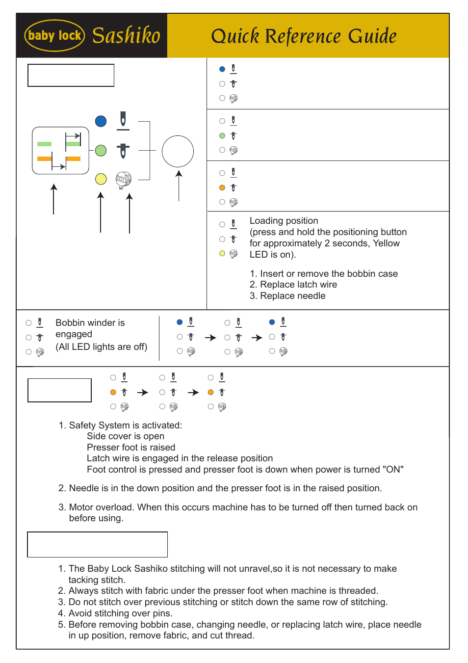 Baby Lock Sashiko 2 (BLQK2) Quick Reference Guide User Manual | 3 pages