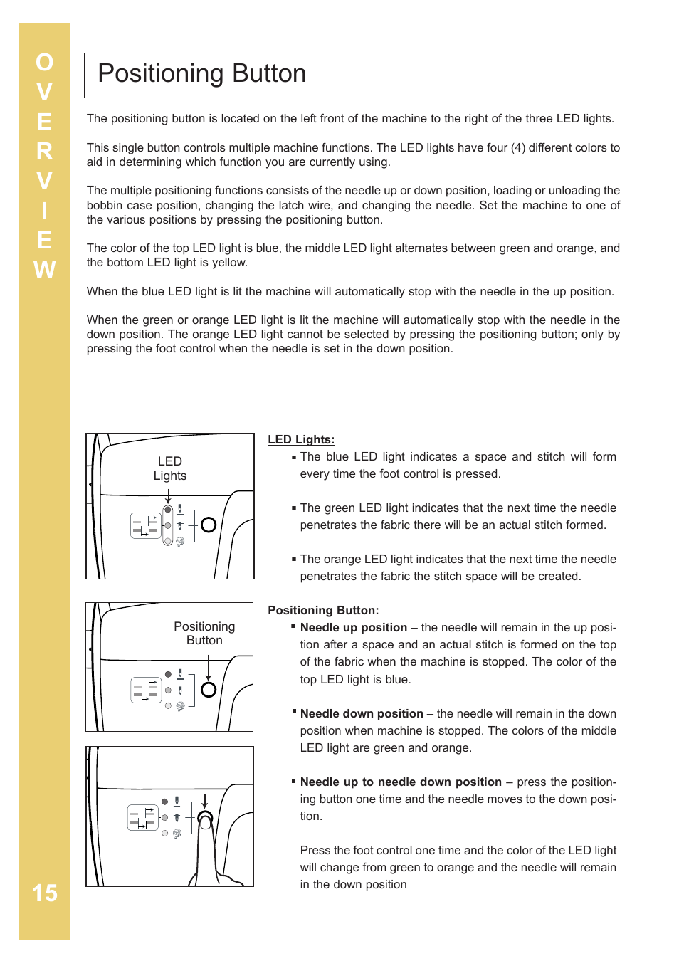Positioning button | Baby Lock Sashiko 2 (BLQK2) Instruction and Reference Guide User Manual | Page 16 / 42