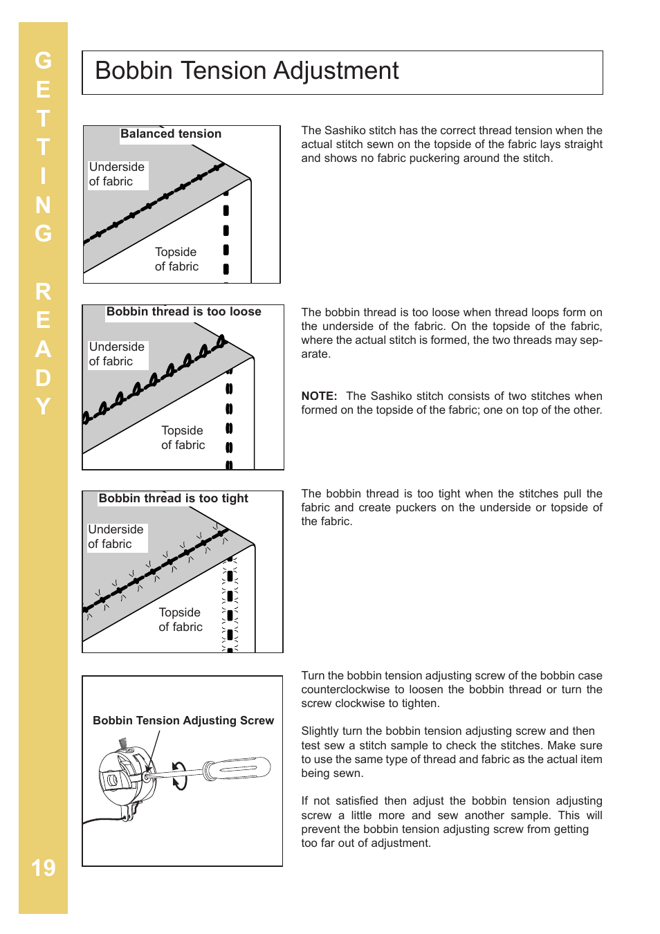 Bobbin tension adjustment | Baby Lock Sashiko 2 (BLQK2) Instruction and Reference Guide User Manual | Page 20 / 42