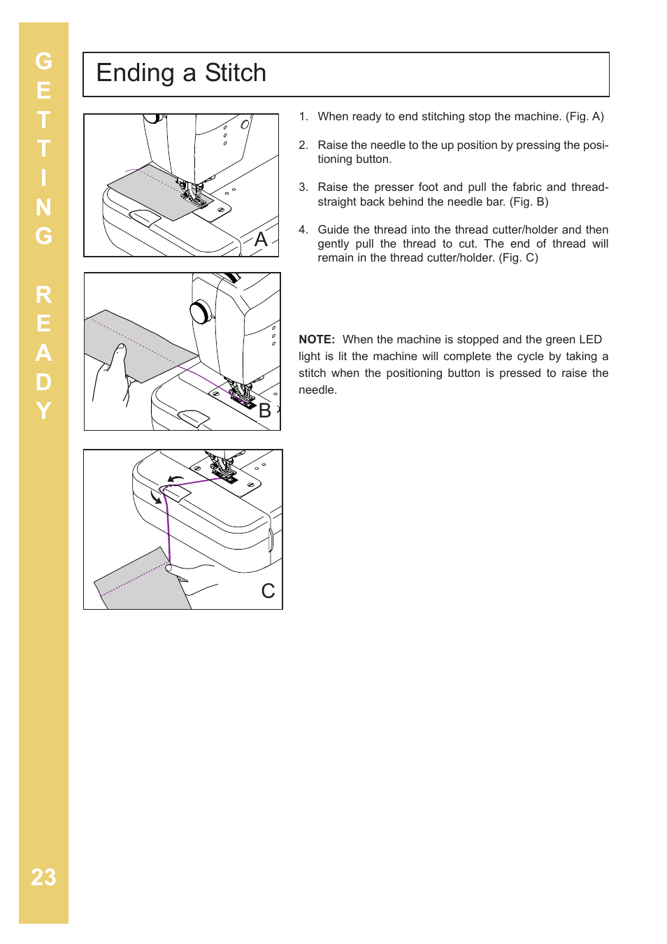 Ending a stitch | Baby Lock Sashiko 2 (BLQK2) Instruction and Reference Guide User Manual | Page 24 / 42