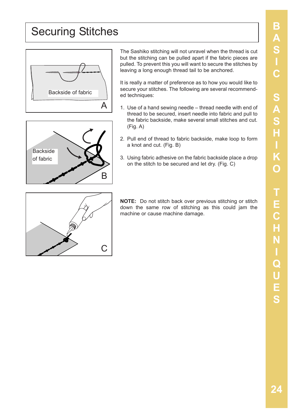 Securing stitches | Baby Lock Sashiko 2 (BLQK2) Instruction and Reference Guide User Manual | Page 25 / 42