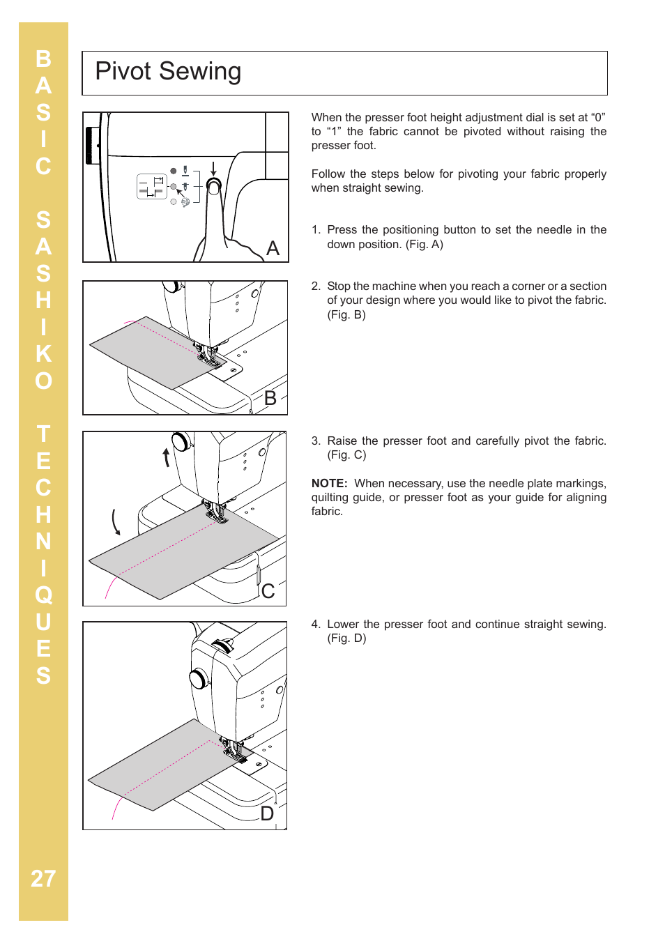 Pivot sewing | Baby Lock Sashiko 2 (BLQK2) Instruction and Reference Guide User Manual | Page 28 / 42