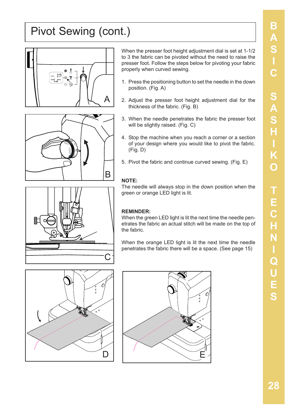 Pivot sewing (cont.) | Baby Lock Sashiko 2 (BLQK2) Instruction and Reference Guide User Manual | Page 29 / 42