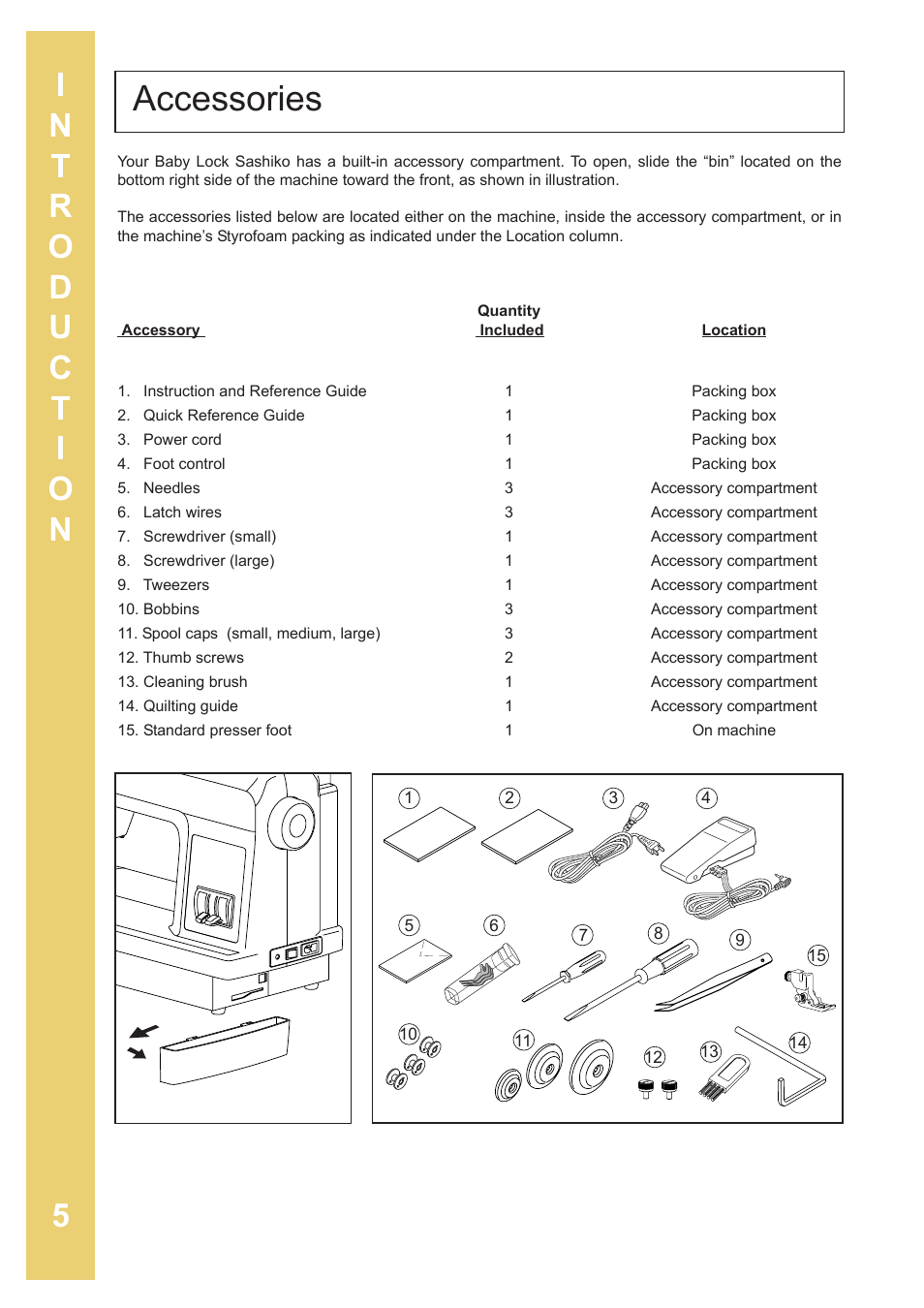 Accessories | Baby Lock Sashiko 2 (BLQK2) Instruction and Reference Guide User Manual | Page 6 / 42
