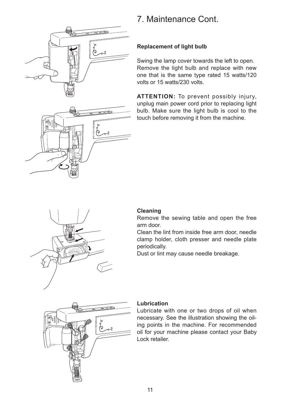 Maintenance cont | Baby Lock Embellisher (EMB12-2) Manual User Manual | Page 14 / 16