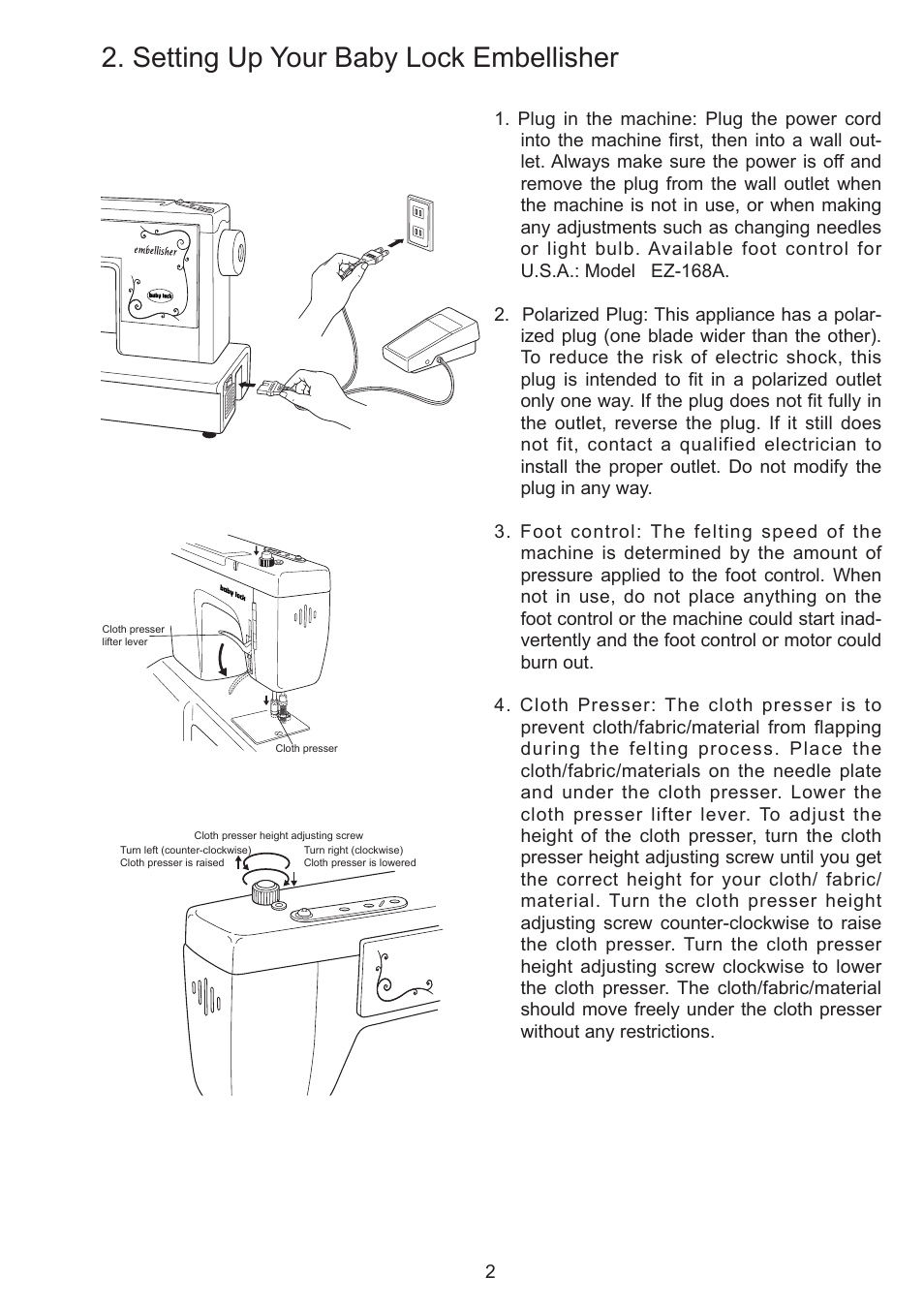 Setting up your baby lock embellisher | Baby Lock Embellisher (EMB12-2) Manual User Manual | Page 5 / 16