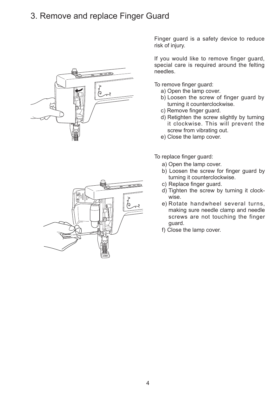 Remove and replace finger guard | Baby Lock Embellisher (EMB12-2) Manual User Manual | Page 7 / 16